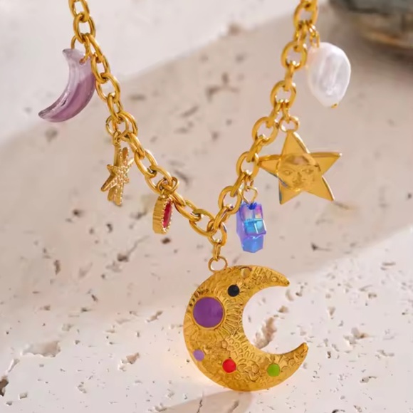 Anthropologie Jewelry - Luna Stars Charms 18K Gold Stainless Steel Waterproof Necklace